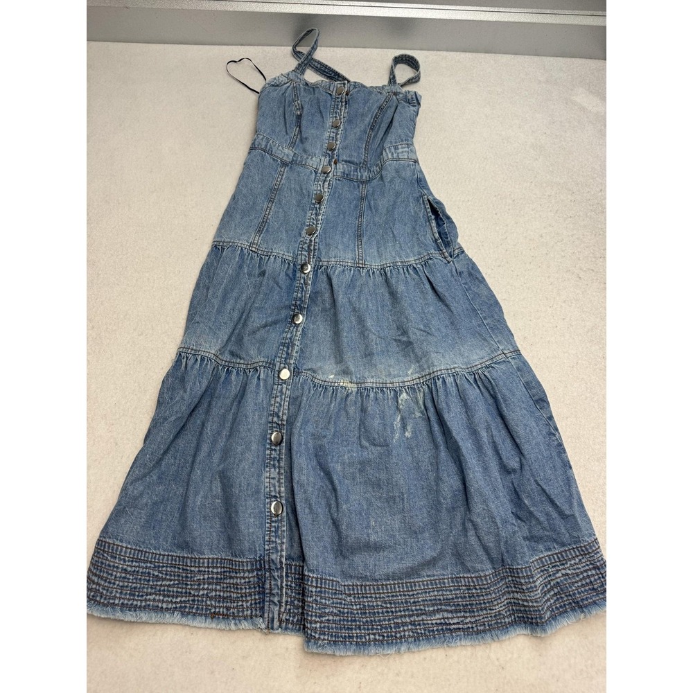 Anthropologie Pilcro Tiered Denim Maxi Dress Women's 2 Blue Sundress Western - Picture 1 of 14